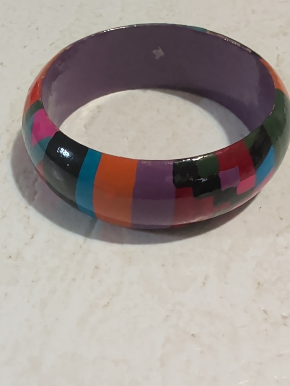 Multicolor Striped Wood Bangle Bracelet - Women's Jewelry